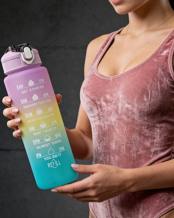 Motivational Gym Water Bottle with Time Marker & Straw