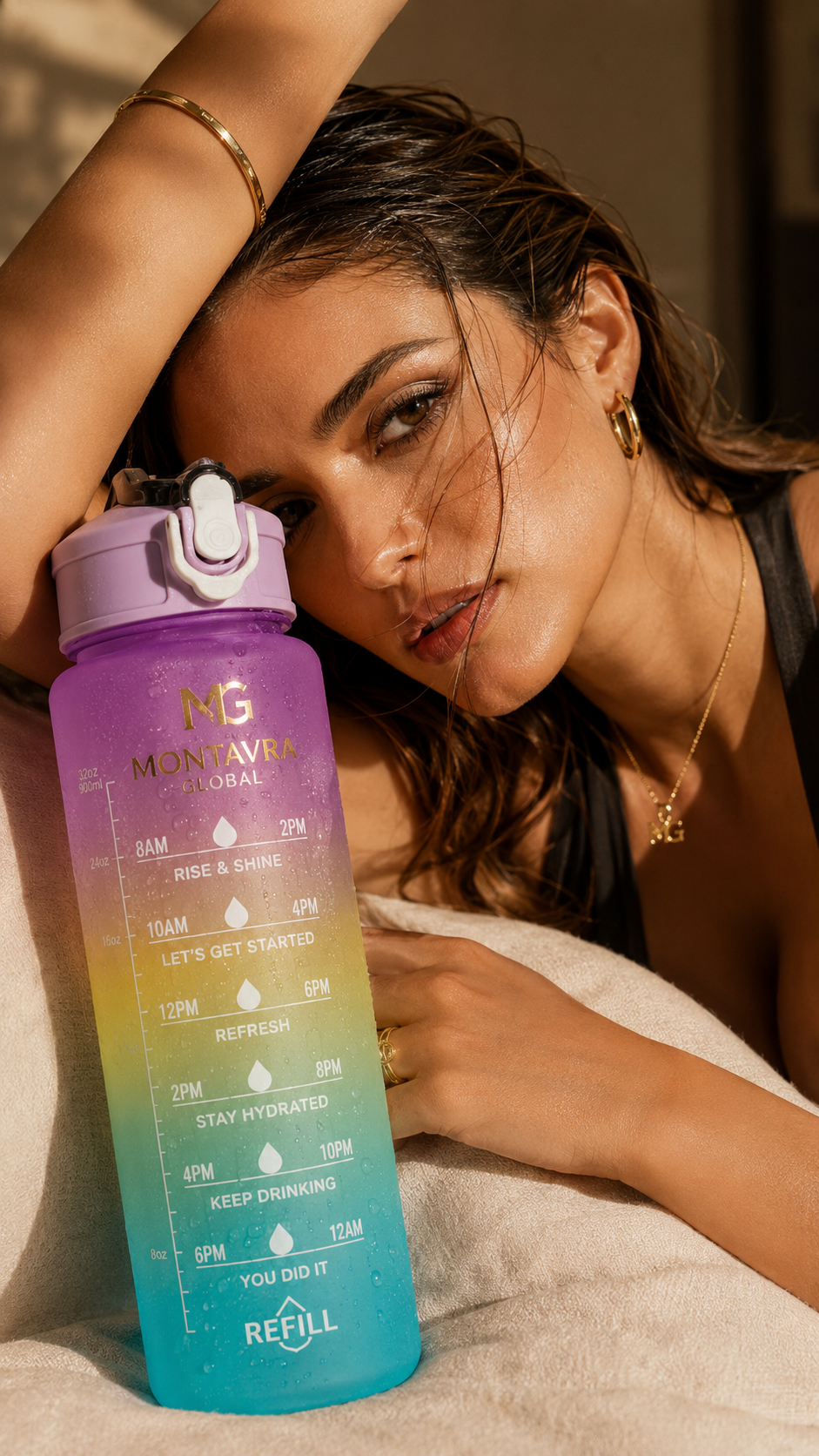 Motivational Gym Water Bottle with Time Marker & Straw