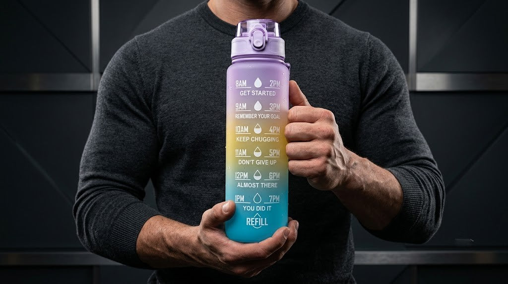 Motivational Gym Water Bottle with Time Marker & Straw