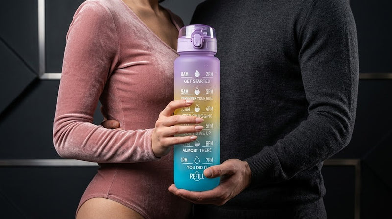 Motivational Gym Water Bottle with Time Marker & Straw