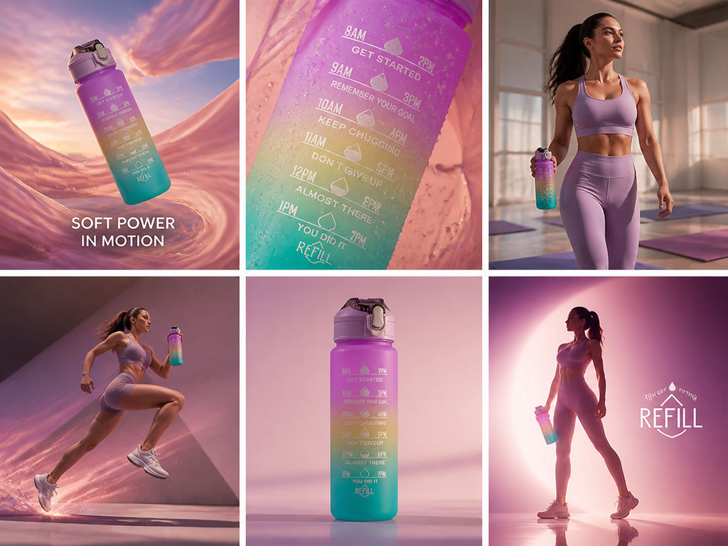 Motivational Gym Water Bottle with Time Marker & Straw